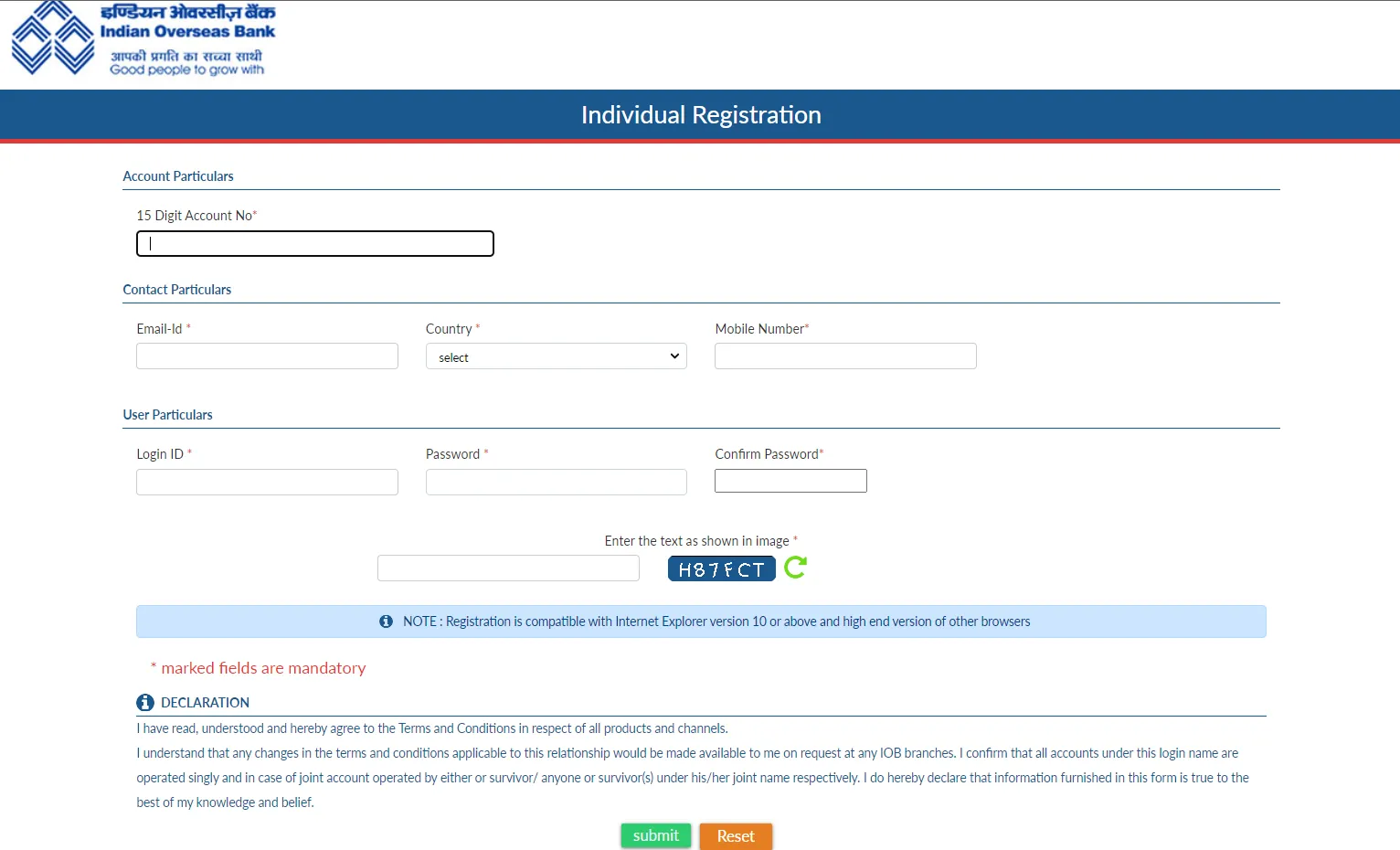 Iob individual registration