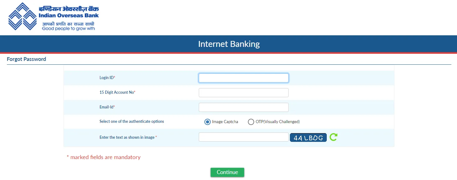 Iob reset password
