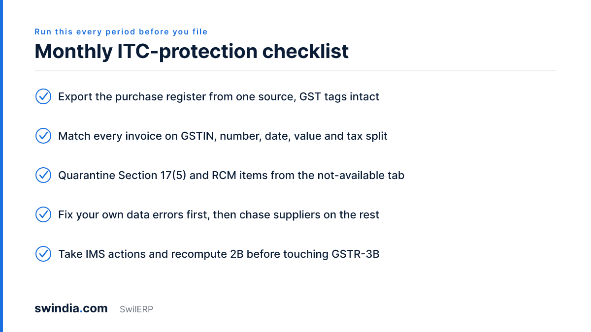 Monthly ITC-protection checklist for distributors