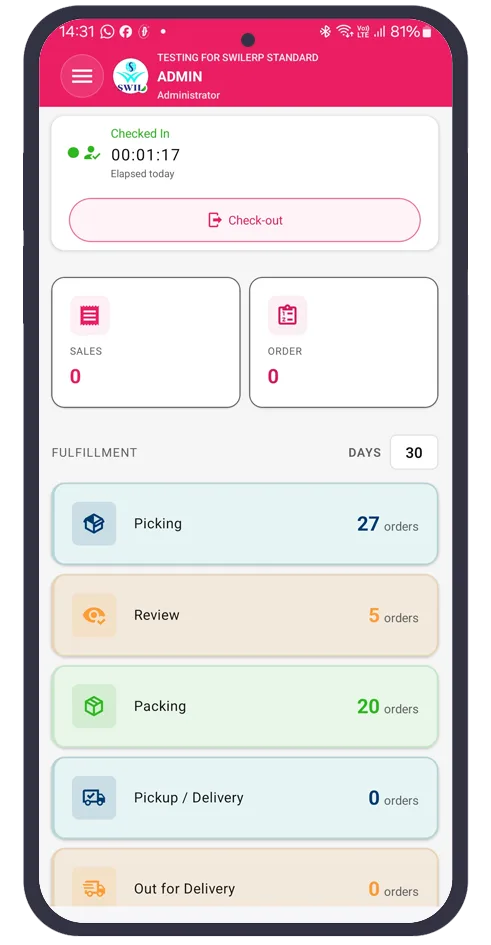 SwilPOS mobile point of sale app screenshot on a phone